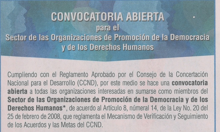 Sector de Organizaciones de Promoción de la Democracia y DD. HH. convoca a Asamblea sectorial.