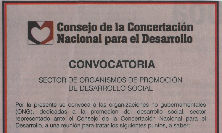 Organizaciones de Promoción de Desarrollo Social hacen convocatoria a reunión.